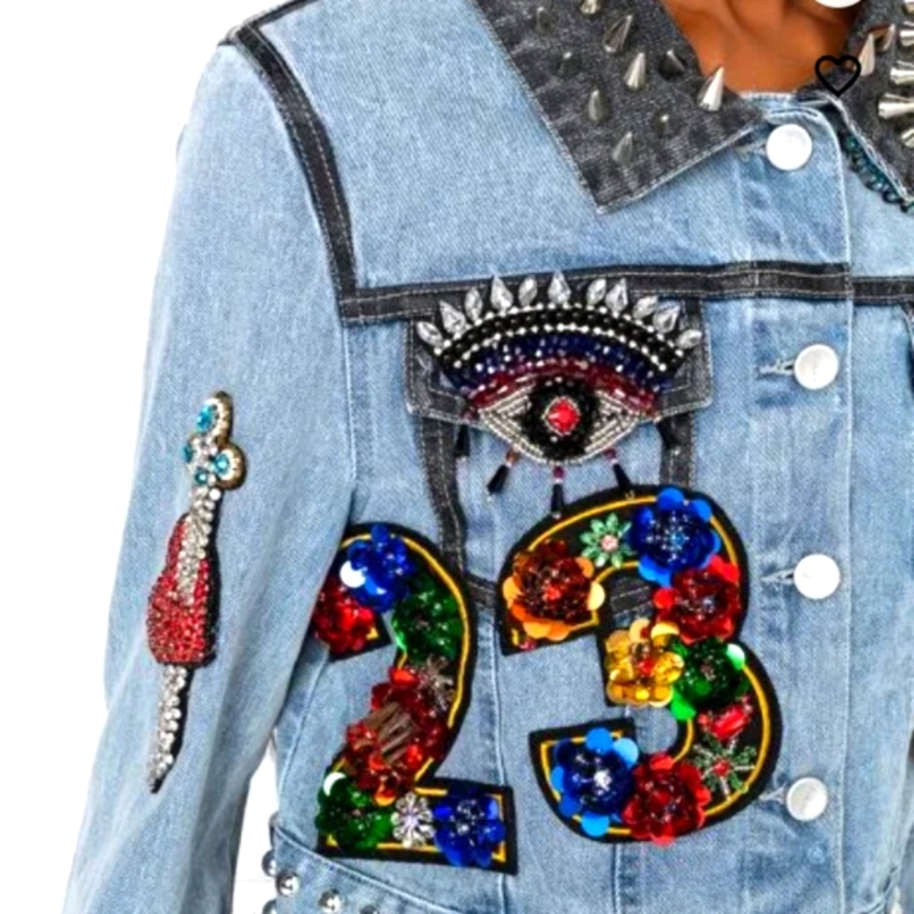 Applique crop denim jacket - Picture 1 of 3